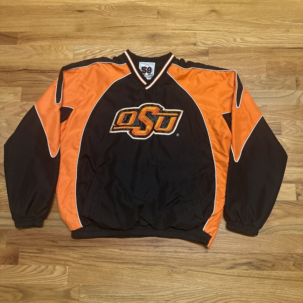 Oklahoma State Cowboys Mens LG 58 Sports Windbreaker Orange Black Pullover OSU